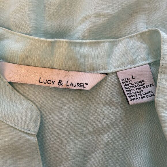 LUCY & LAUREL Linen boho Hippie Dainty Preppy Party Size Large‎ Top - Picture 9 of 11